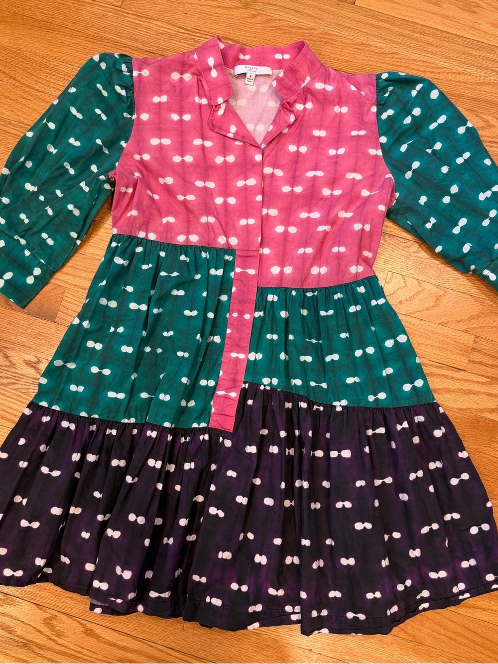 EUC Busayo Tiered Colorblock Polka Dot Mini Dress MSRP $250